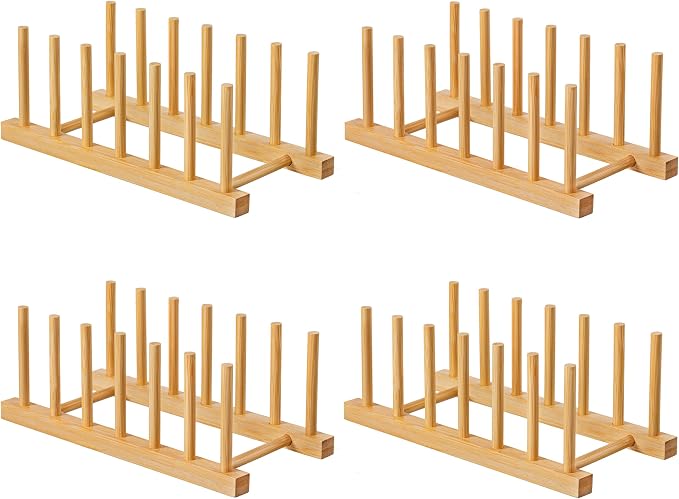 HBlife 4pcs Bamboo Dish Plate Bowl Cup Book Pot Lid Cutting Board Drying Rack by HBlife