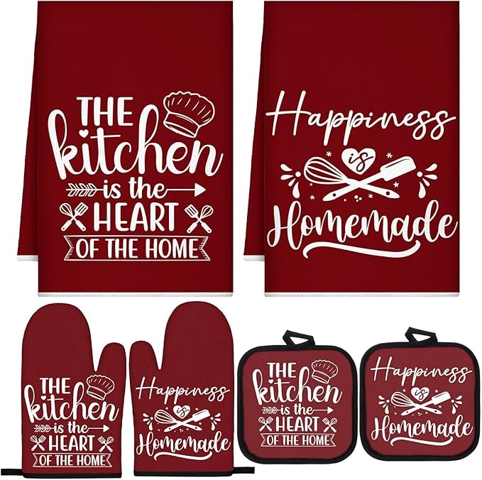 Sratte 6 Pcs Kitchen Decor Accessories Set Farmhouse Towels Pot Holders Oven by Sratte