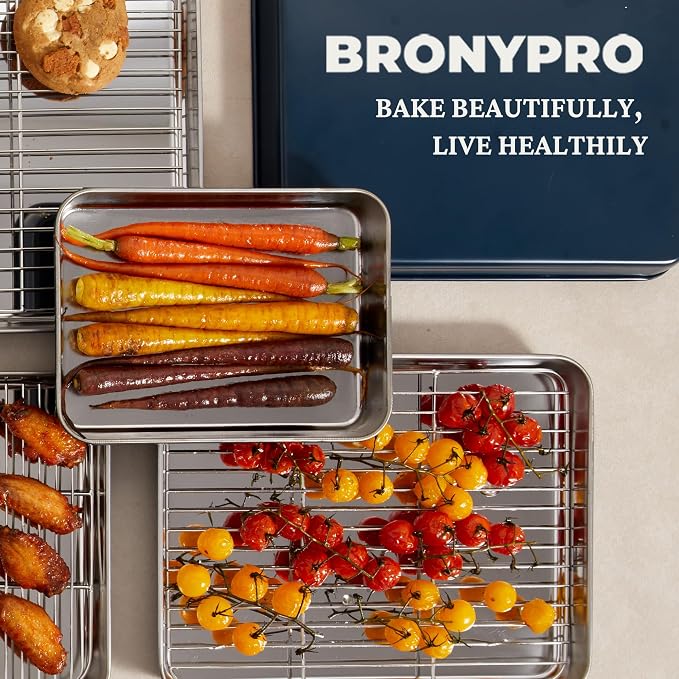 BRONYPRO Stainless Steel Baking Sheet Pan Set of 3, Cookie Sheets 9/12/16 In - Image 8