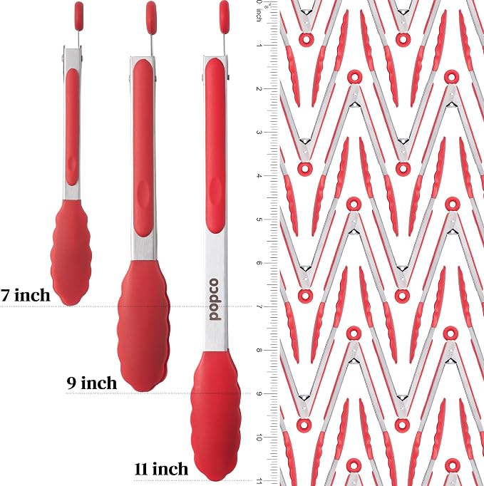 Popco 3-Piece Kitchen Tongs Set – Stainless Steel Heat Resistant Silicone Tips - Image 2