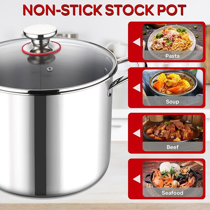 LIANYU 12 QT Stock Pot with Lid, 12 Quart Deep Tall Large Soup Pot - Image 7