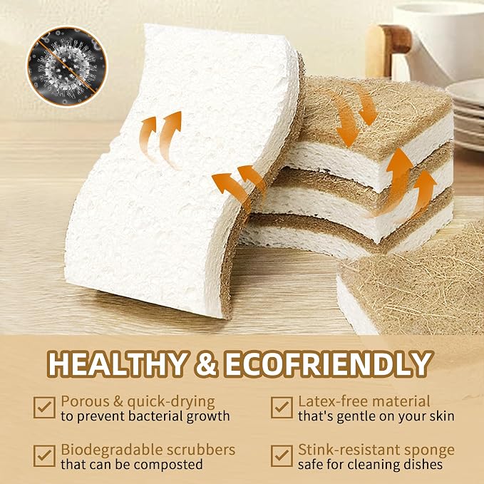 Natural Kitchen Sponges, Biodegradable & Compostable | Non-Scratch Cellulose - Image 4