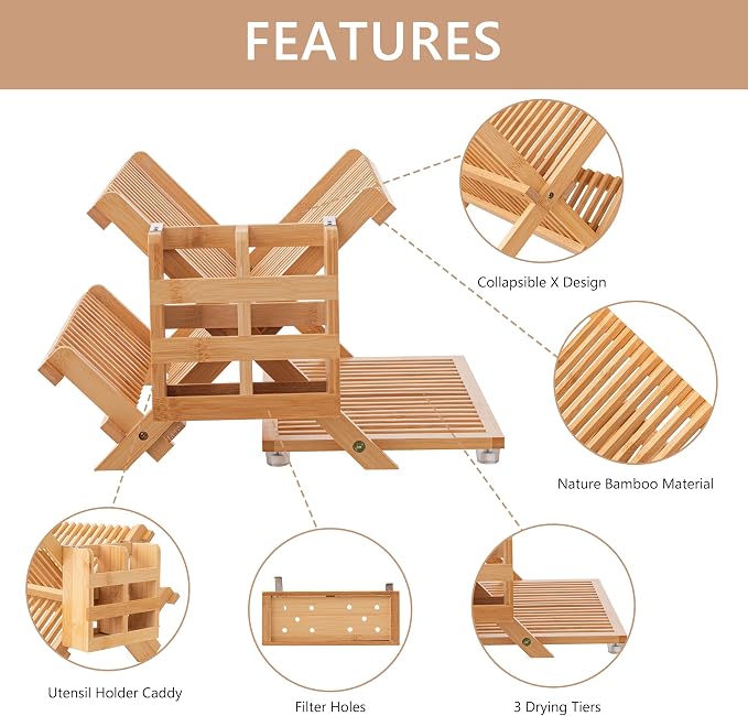 HBlife Bamboo Dish Drying Rack - Image 3