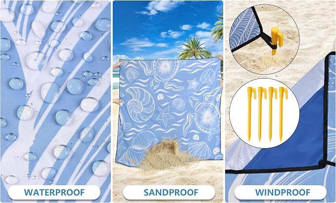 WIWIGO Beach Blanket Waterproof Sandproof Beach Mat 79" X 83"/10'x9'for 2-8 - Image 3