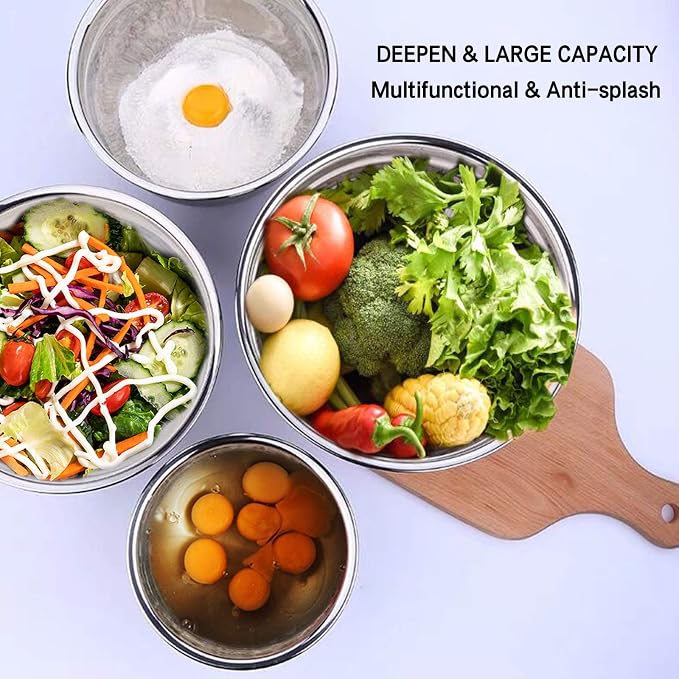 Umite Chef Mixing Bowls with Airtight Lids，6 piece Stainless Steel Metal - Image 7