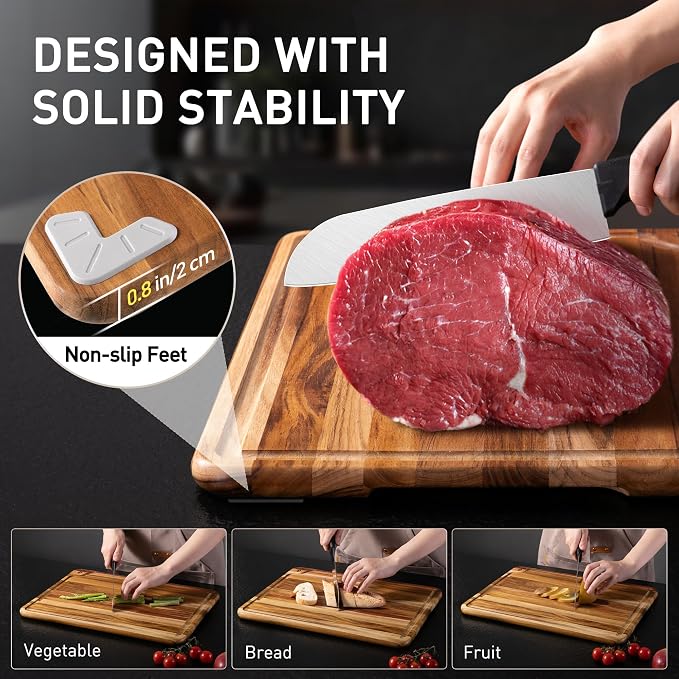 3 Pack Teak Wood Cutting Board Set - Image 6