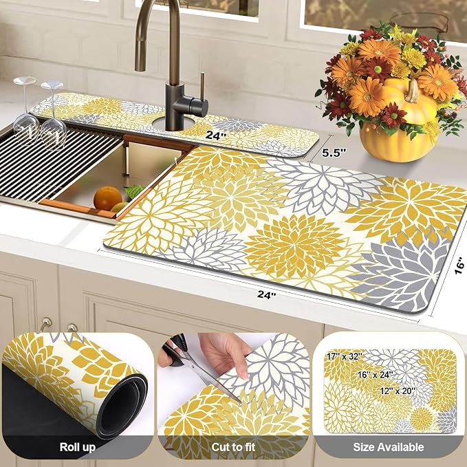 Findosom 2PCS 16" x 24" Fall Dish Drying Mat & 24" x 5.5" Sink Splash Guard - Image 2