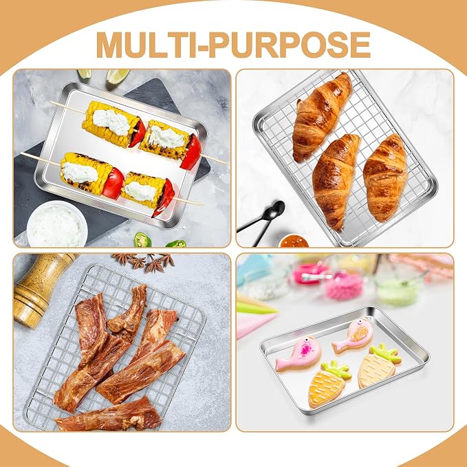 E-far Baking Sheet with Rack Set, 9.5” x 7.3” Stainless Steel Cookie Sheet - Image 7