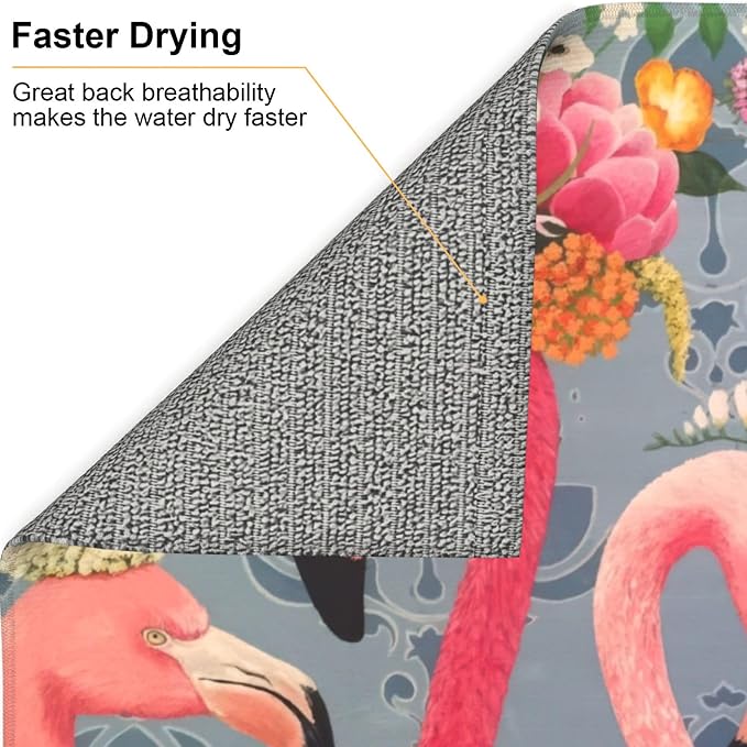 Flamingo Flowers Dish Drying Mat 16x18 Inch, Microfiber Absorbent Fast Dry Mat - Image 5