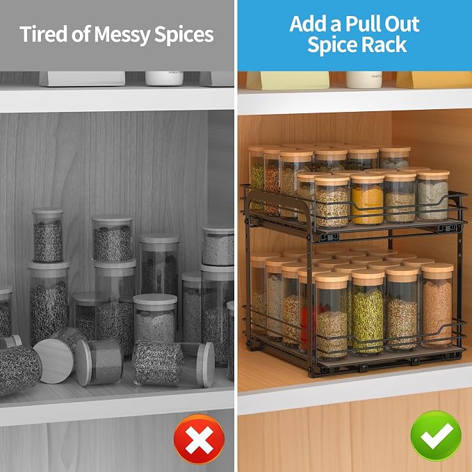 BOIVSHI 2-Tier Spice Rack, Pull Out Cabinet Organizer Spice Racks Height - Image 3