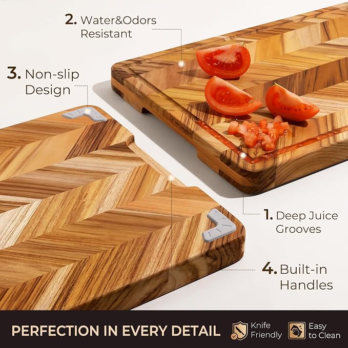 Teak Wood Cutting Board for Kitchen Large End Grain Heavy Duty Checkered Wooden - Image 6