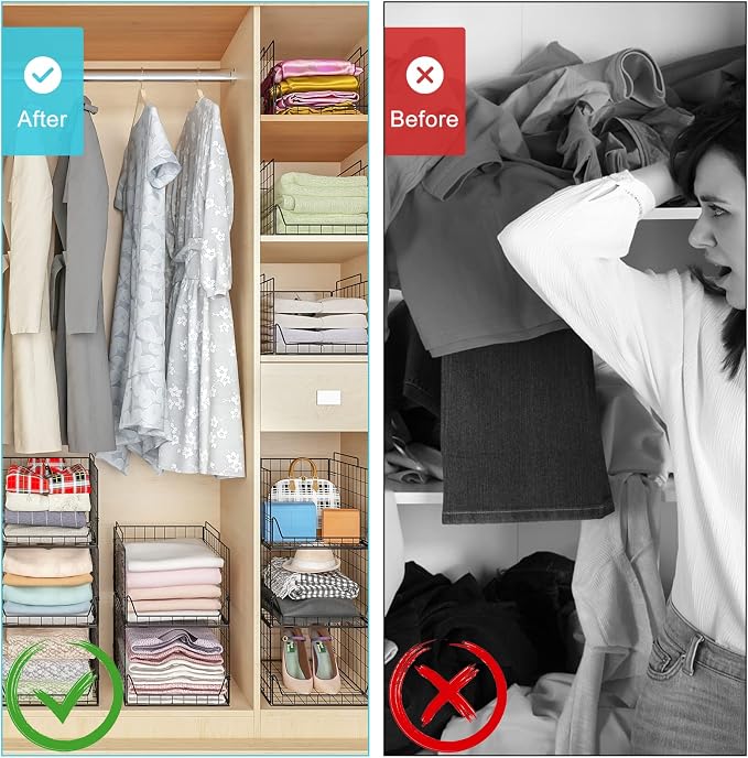Jakyitvi Stackable Closet Organizers and Storage Bins 4 Pack, Sturdy Metal - Image 7