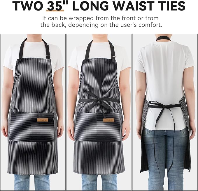 NLUS 2 Pcs Kitchen Cooking Aprons, Poly/Cotton Blend Adjustable Soft Bib Stripe - Image 6