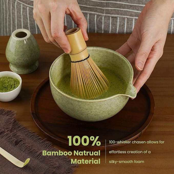 Matcha Whisk Set, Ceramic Bowl Matcha Kit & Handcrafted Bamboo Chasen, Complete - Image 4