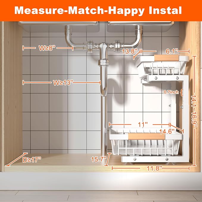Under Sink Organizer, 2 Pack 2 Tier Under Sink Organizers and Storage, Slide - Image 2