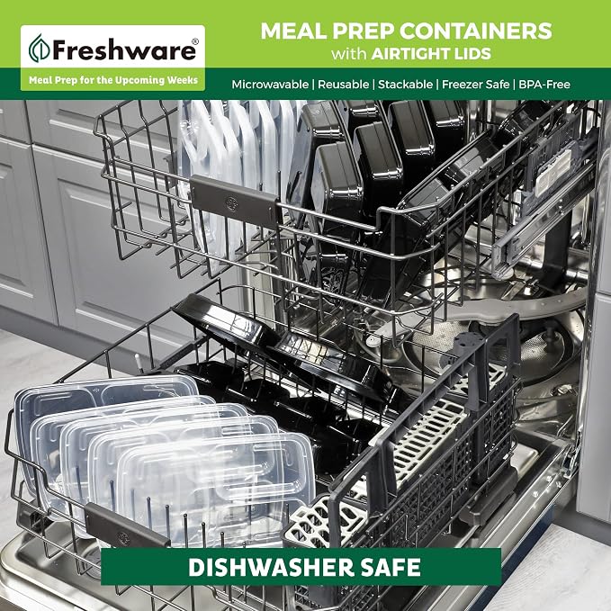 Freshware Bento Box Meal Prep Containers, 3-Compartment, 32 ounce - Image 7
