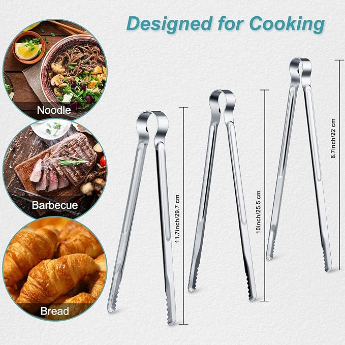 Chengu 3 Pieces 8.7 Inch, 11.7inch Kitchen Tongs Set Stainless Steel Tongs - Image 2