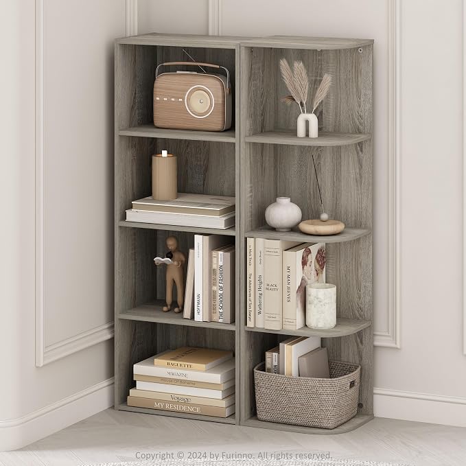 Furinno Reed Corner Shelf, 4-Tier Corner Bookshelf, Book Shelf, Corner Shelves - Image 2
