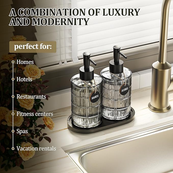 MASADI Soap Dispenser Set with Bamboo Tray, Dish and Hand Soap Lotion Dispenser - Image 3