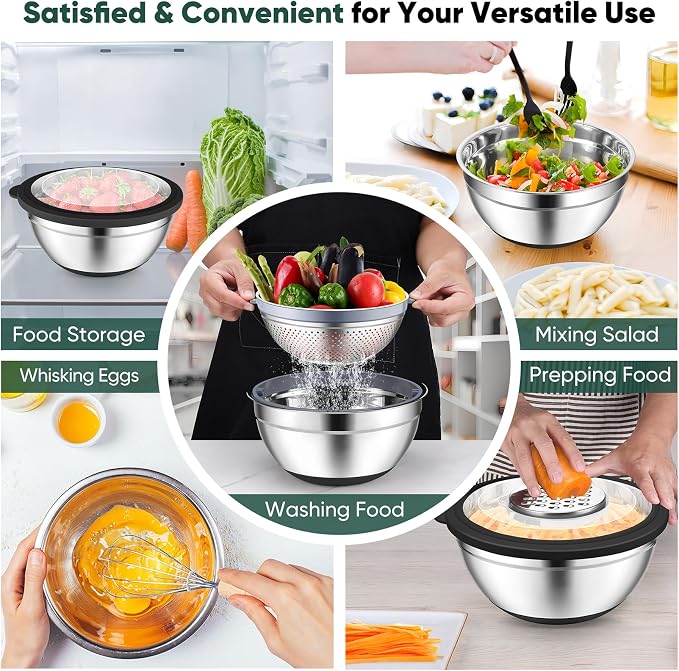 P&P CHEF Mixing Bowls with Lids Set of 3, Stainless Steel Mixing Bowl and - Image 5