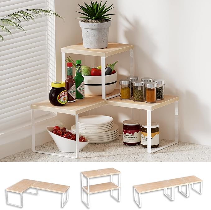 Golener Countertop Organizer Corner Shelf, 2 Tier Adjustable Stackable Corner by Golener