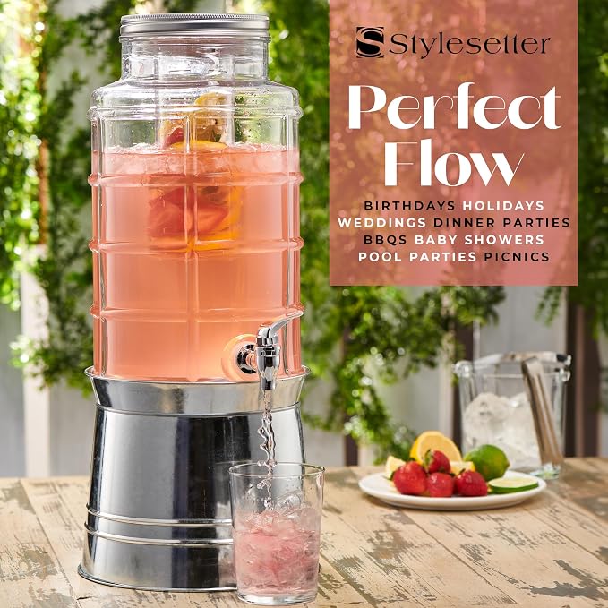Style Setter Patchwork Beverage Dispenser Cold Drink Dispenser w/ 2.4-Gallon - Image 7