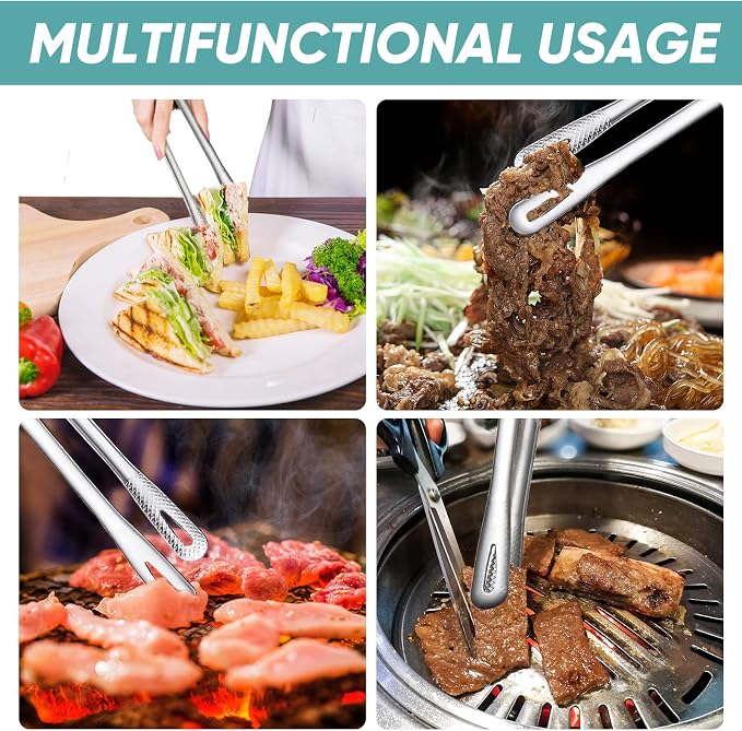 meekoo 6 Pcs 11 Inches Stainless Steel Korean BBQ Grill Tongs Japanese Barbecue - Image 7