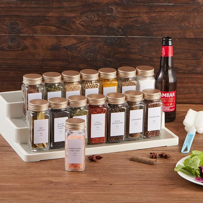 25 Pcs Spice Jars with Label- Glass Spice Jars with Gold Metal Caps, Shaker Lids - Image 5