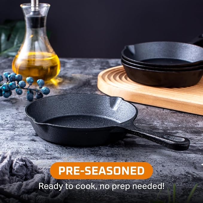 Bruntmor 6, 10 Inches Black Pre-seasoned Cast Iron Frying Pan Set of 3 - Image 2