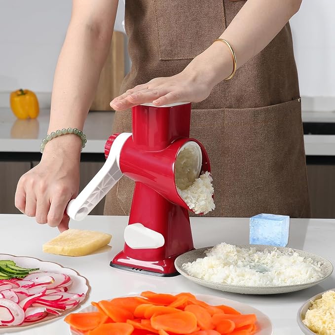 Rotary Cheese Grater with Handle, Stainless Steel Rotary Grater Slicer - Image 2