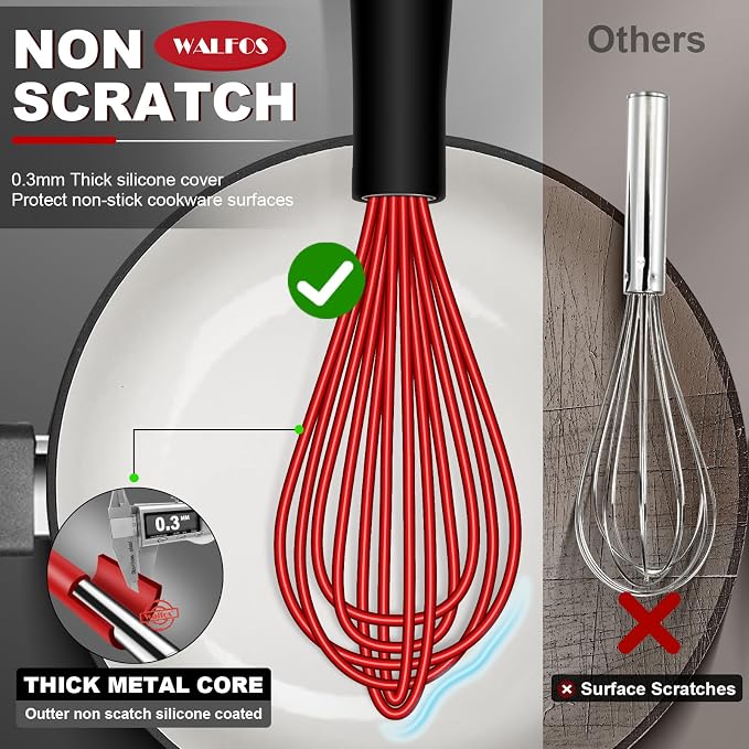Walfos Whisk, Silicone Whisk Heat Resistant Kitchen Whisks Set of 4- - Image 2
