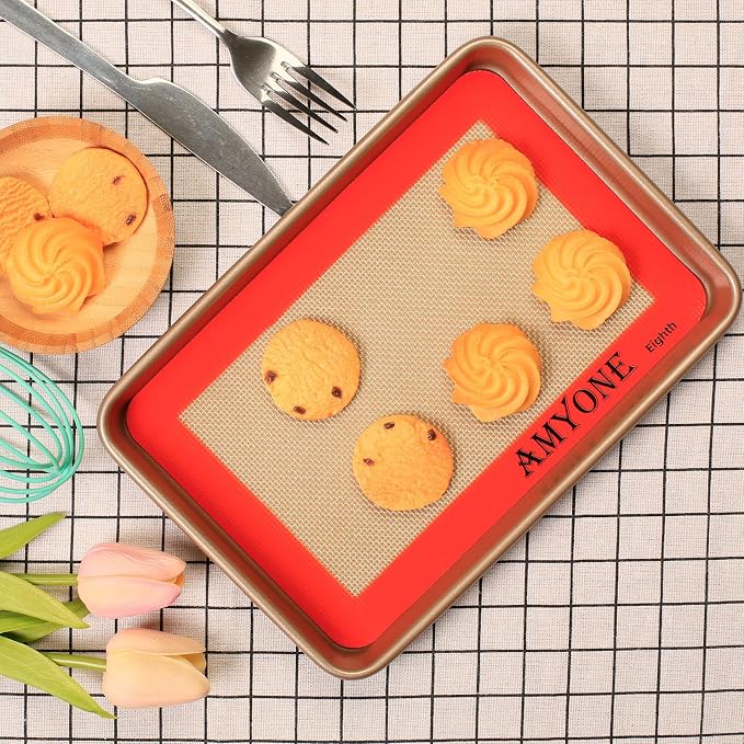 AMYONE Silicone Baking Mat for 1/8 Sheet Pan, Eighth Non-Stick Silicone Baking - Image 4