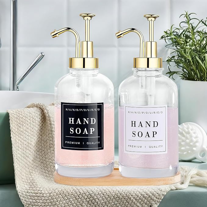Glass Soap Dispenser with Pump, Countertop Soap and Lotion Dispenser Set of 2 - Image 8