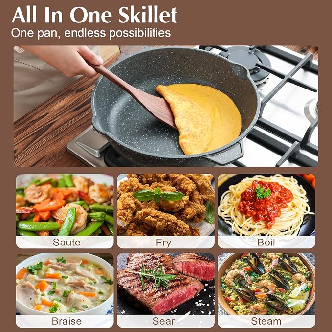 SENSARTE Nonstick Deep Frying Pan Skillet, 12-inch Saute Pan - Image 4