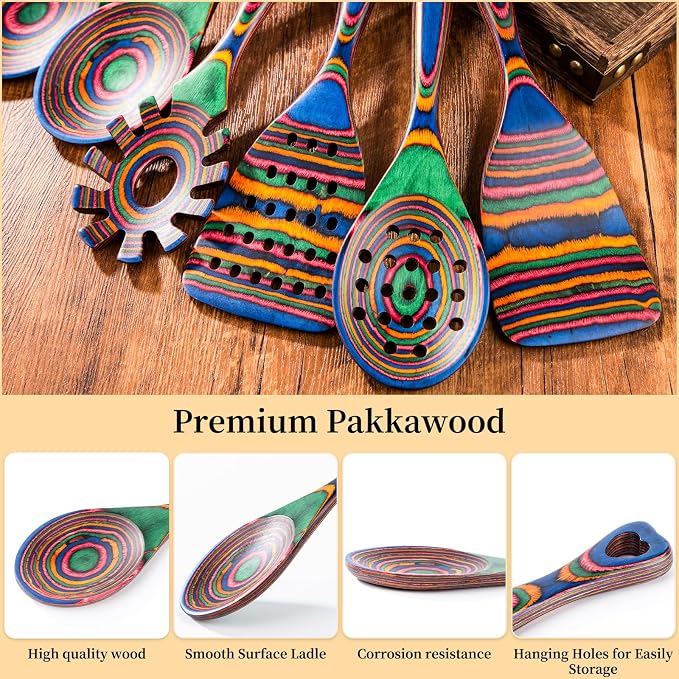 Gudamaye Pakkawood 7-Piece Wooden Cooking Utensils, Wooden Spoons - Image 3