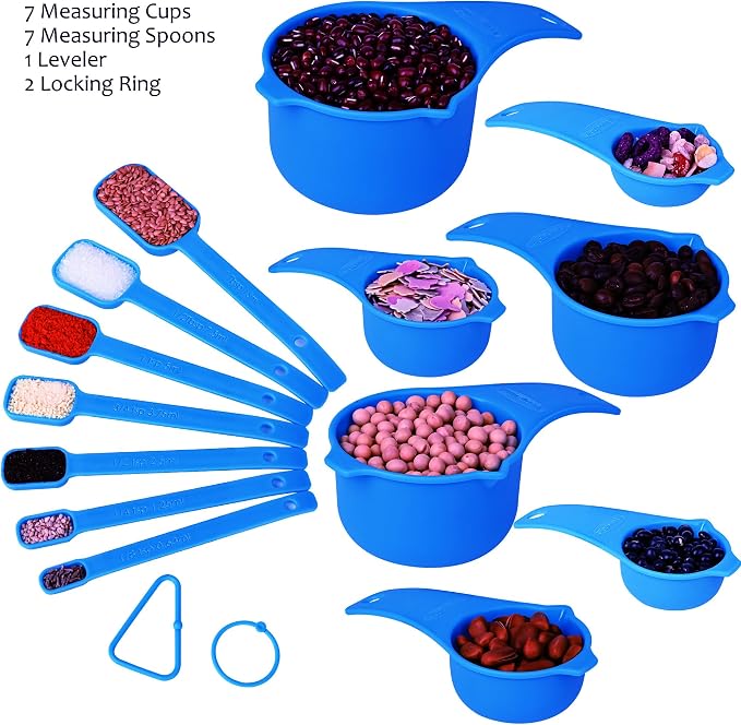 Plastic Measuring Cups and Spoons Set 15, Metric & US 7 Measure Cups & 7 - Image 5
