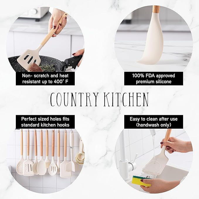Country Kitchen Non Stick Silicone Utensil Set - Image 2