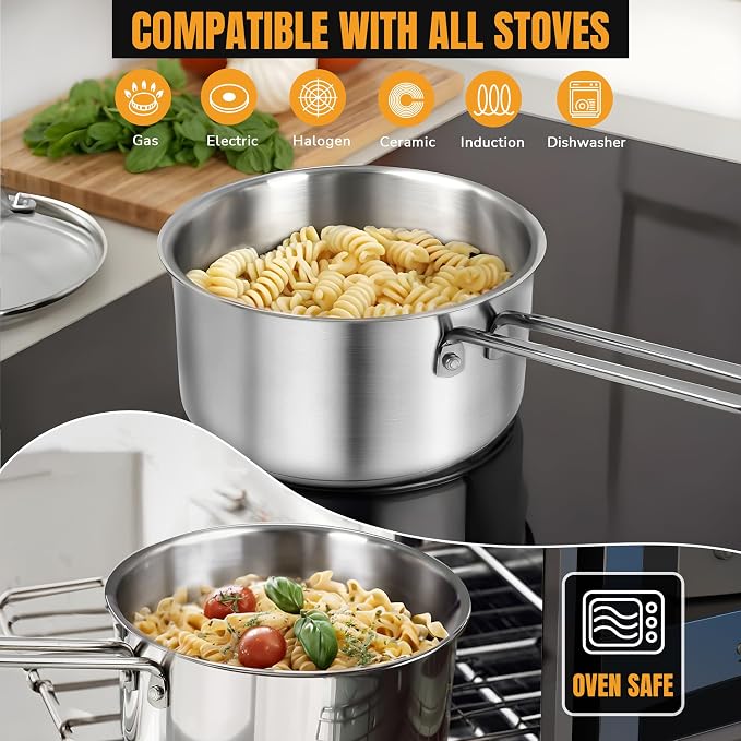 AuFranc® 2 Quart Tri-ply Stainless Steel Saucepan - Image 5
