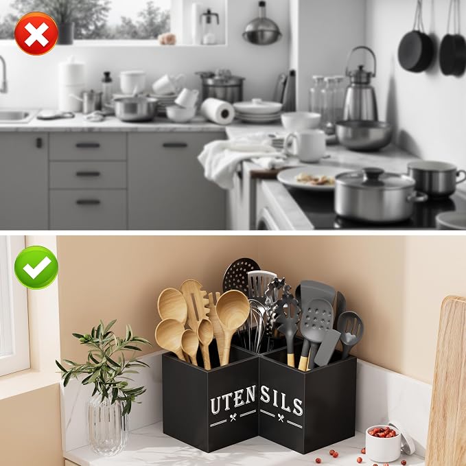 ZUJJAFY Utensil Holder for Kitchen Counter, Corner Kitchen Utensil Holder for - Image 6