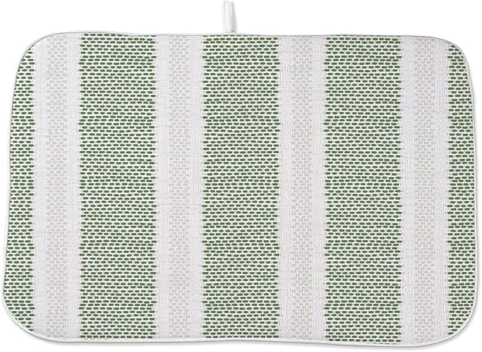 Boho Sage Green Dish Drying Mat 18 x 24 inch Modern Geometry Polka Dot Striped by AEIOAE
