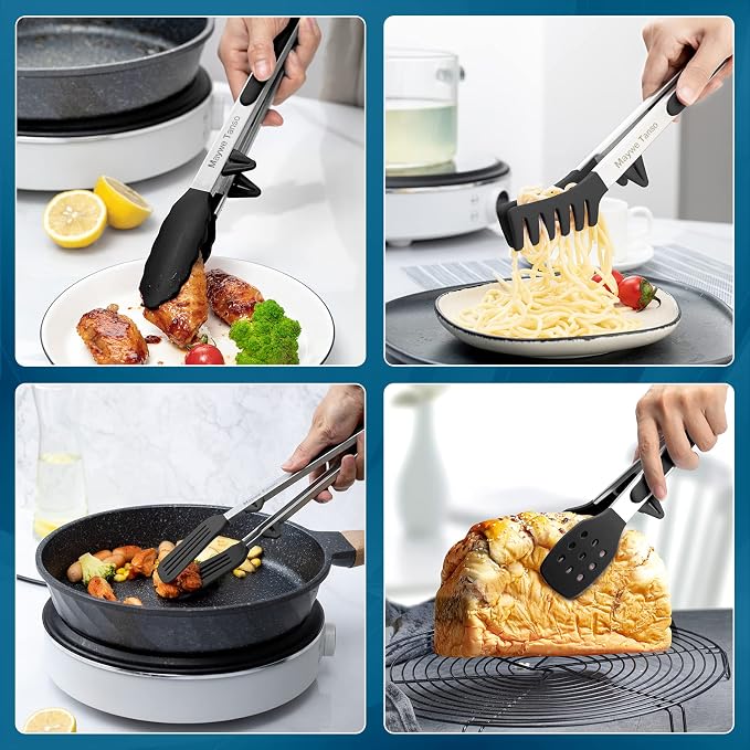 5-Pack Silicone Tongs for Cooking, Maywe Tanso 4PCS 13-Inch Kitchen Tongs - Image 2