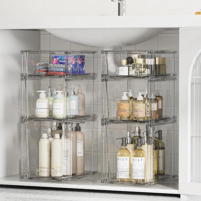 Vtopmart 6 Pack Clear Stackable Storage Drawers, Plastic Drawers - Image 2
