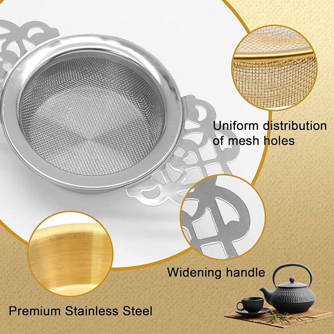 2 Pack Tea Strainers with Drip Bowls Stainless Steel Mesh Tea Infusers Loose - Image 4