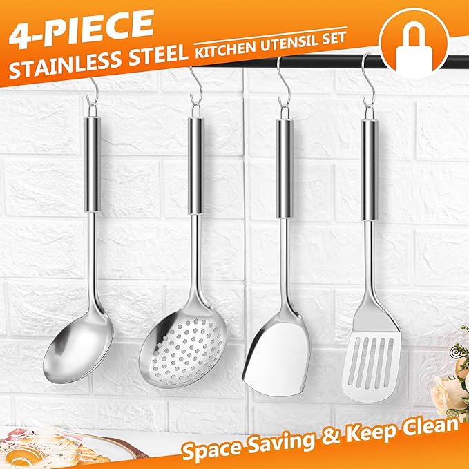E-far Stainless Steel Cooking Utensils, 4-Piece Heat Resistant Kitchen Utensils - Image 5