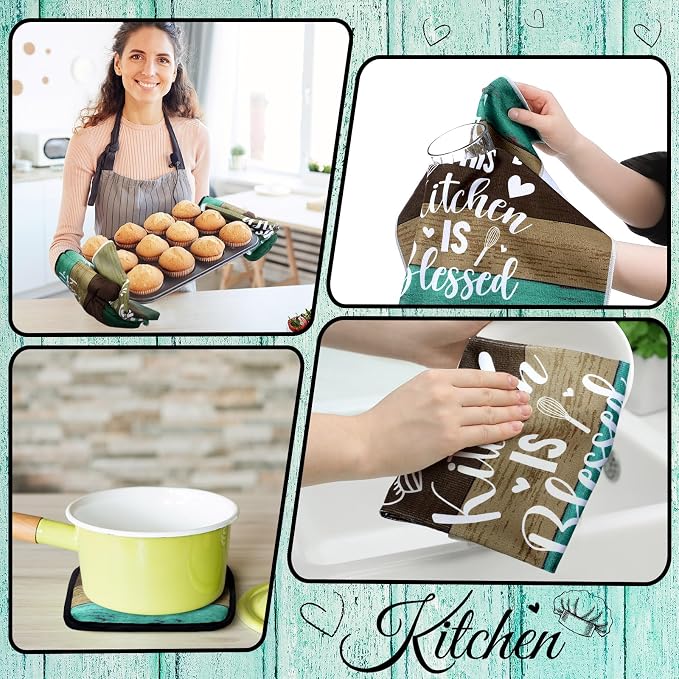 Fourluoo 10 Pcs Farmhouse Kitchen Decor and Accessories Set 4 Kitchen Towels 2 - Image 4