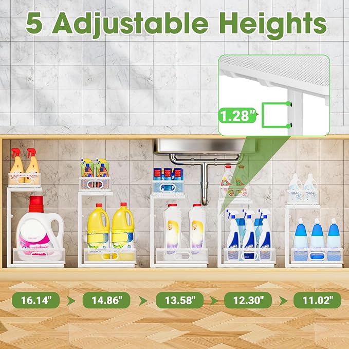 Under Sink Organizer 4-Pack, Metal 2-Tier Pull-Out Cabinet Shelf - Image 8