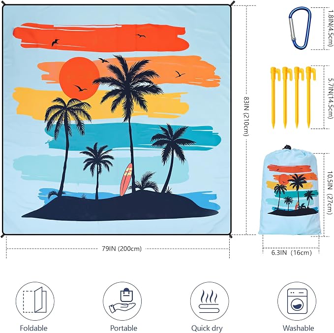 HIHOHO Beach Blanket Waterproof Sandproof Extra Large Beach Mat 79" X - Image 2