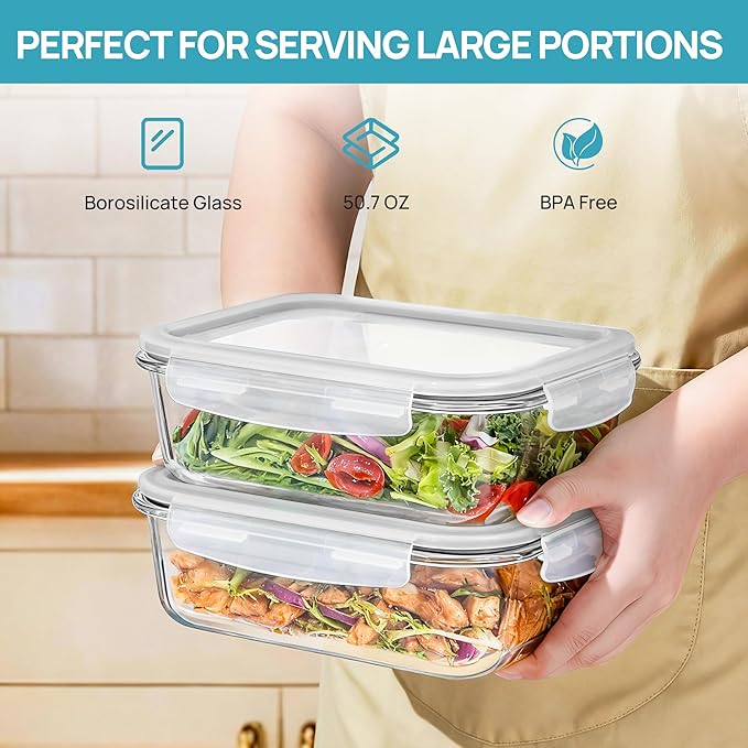 Vtopmart 2Pack 1500ml/50.7oz Large Glass Storage Containers - Image 3