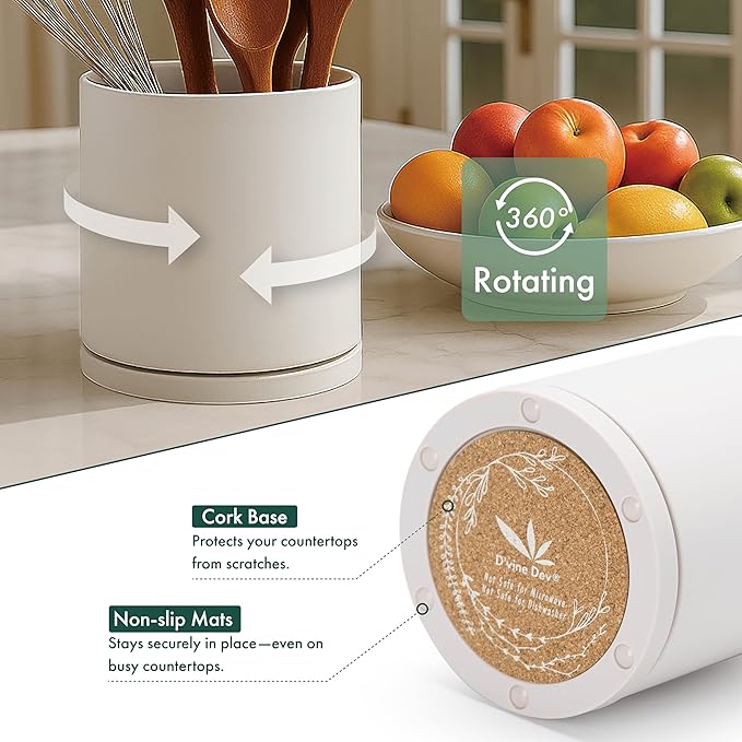 D'vine Dev 360° Rotating Utensil Holder – 5" Kitchen Utensil Crock - Image 4