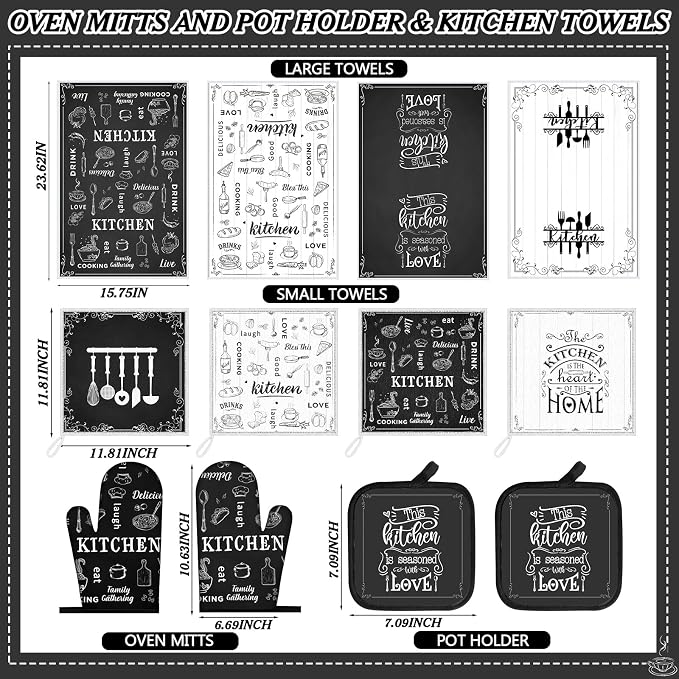 Bencailor 12 Pcs Farmhouse Kitchen Decor and Accessories Sets 4 Black and White - Image 3